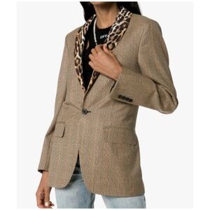 R13 Leopard Print Lapel Checkered Womens Blazer Size L